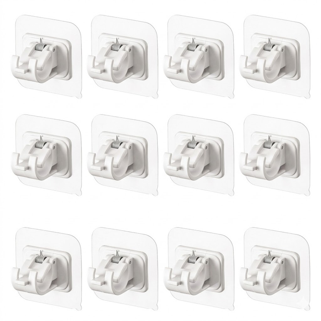 No-Drill Curtain Rod Brackets – Heavy-Duty 13LBS Capacity, Waterproof Adhesive Holders for Kitchen, Bathroom & Home Decor