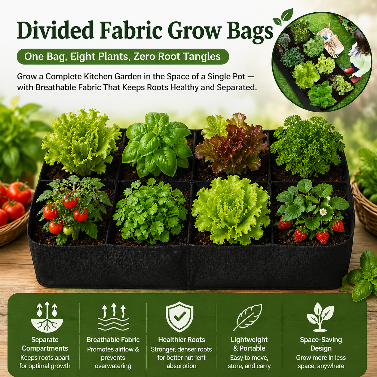 🌱 Divided Fabric Grow Bags — One Bag, Eight Plants, Zero Root Tangles