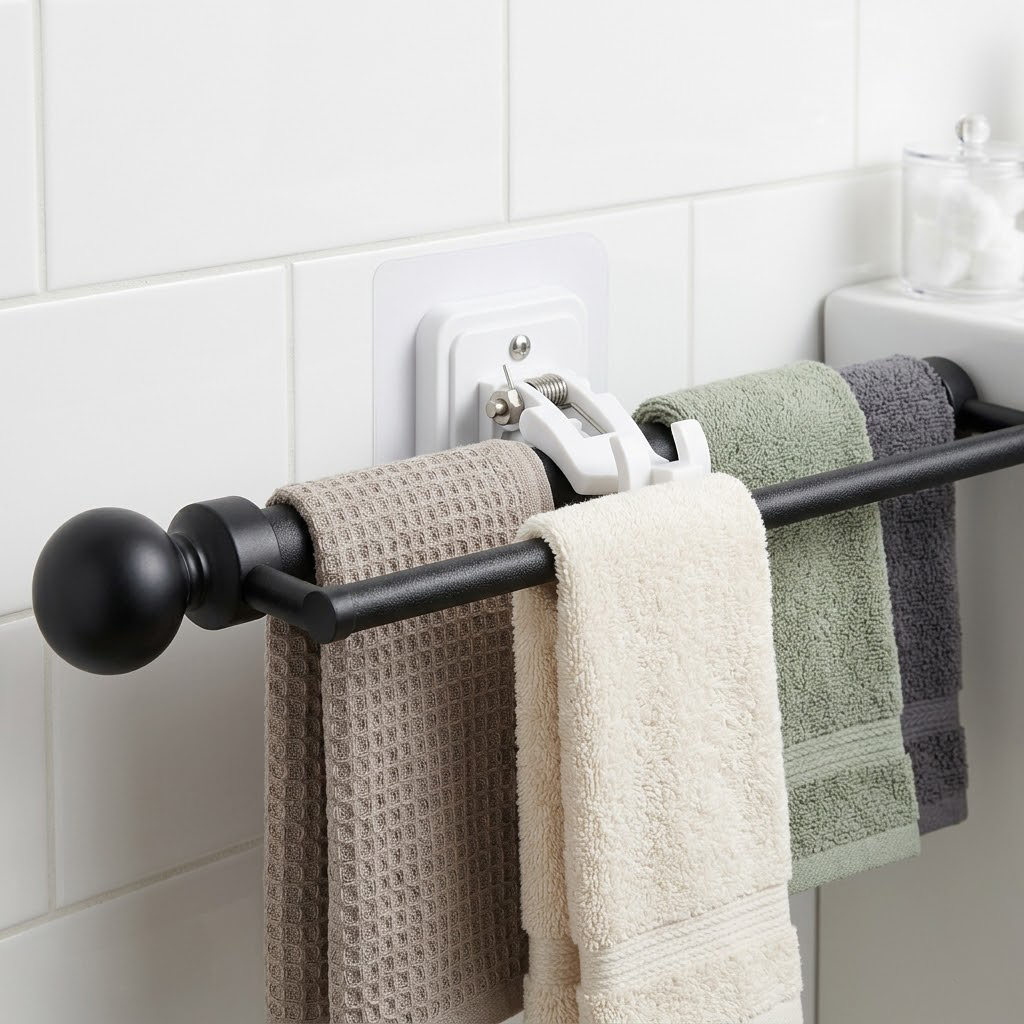 No-Drill Curtain Rod Brackets – Heavy-Duty 13LBS Capacity, Waterproof Adhesive Holders for Kitchen, Bathroom & Home Decor