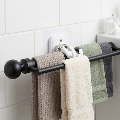No-Drill Curtain Rod Brackets – Heavy-Duty 13LBS Capacity, Waterproof Adhesive Holders for Kitchen, Bathroom & Home Decor