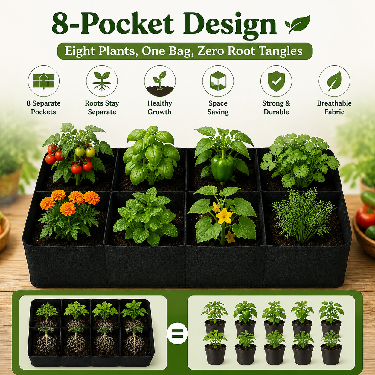 🌱 Divided Fabric Grow Bags — One Bag, Eight Plants, Zero Root Tangles