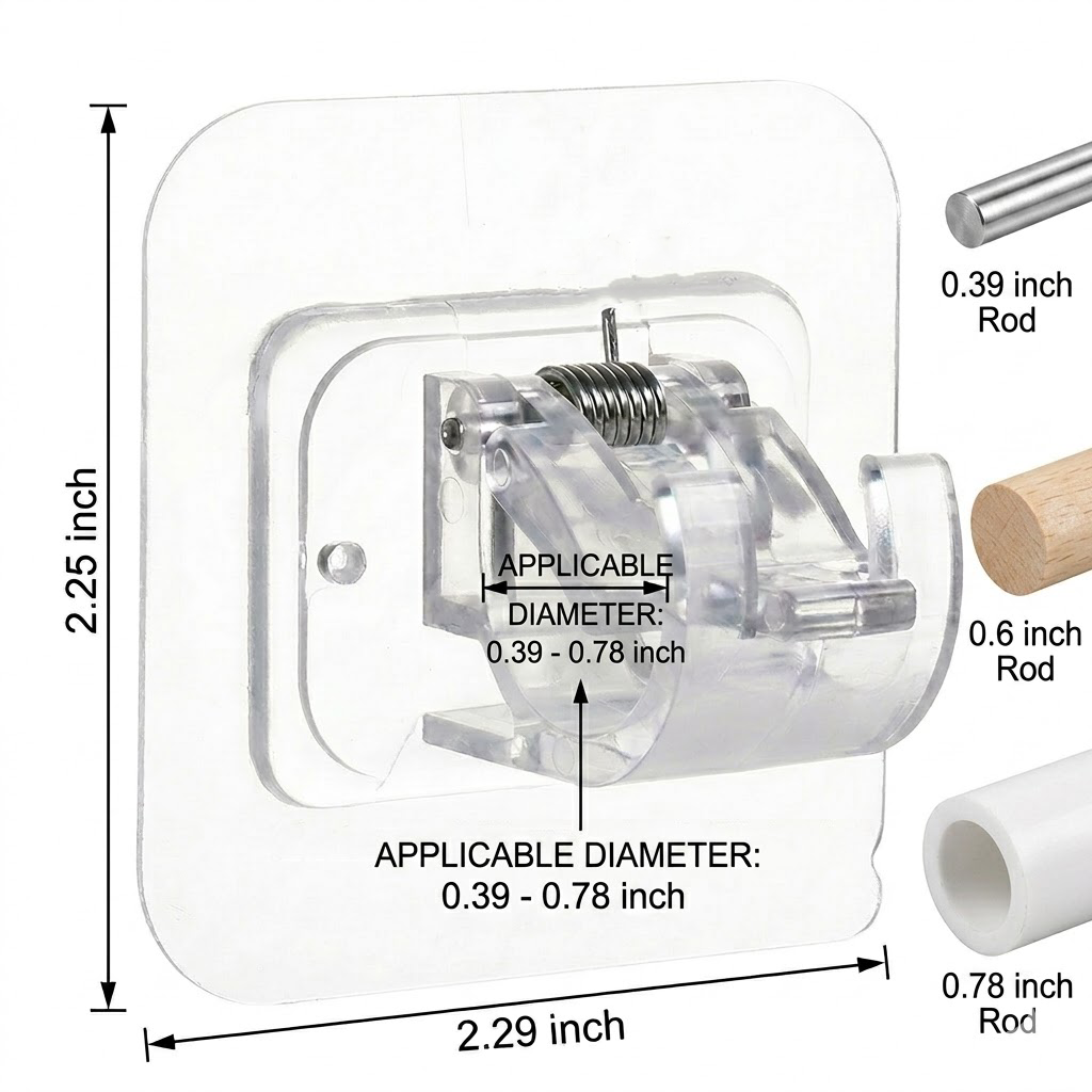 No-Drill Curtain Rod Brackets – Heavy-Duty 13LBS Capacity, Waterproof Adhesive Holders for Kitchen, Bathroom & Home Decor