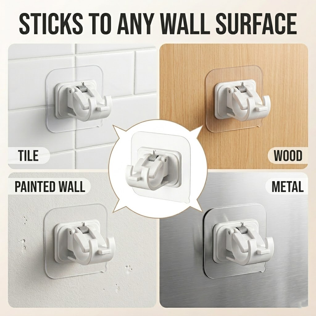No-Drill Curtain Rod Brackets – Heavy-Duty 13LBS Capacity, Waterproof Adhesive Holders for Kitchen, Bathroom & Home Decor