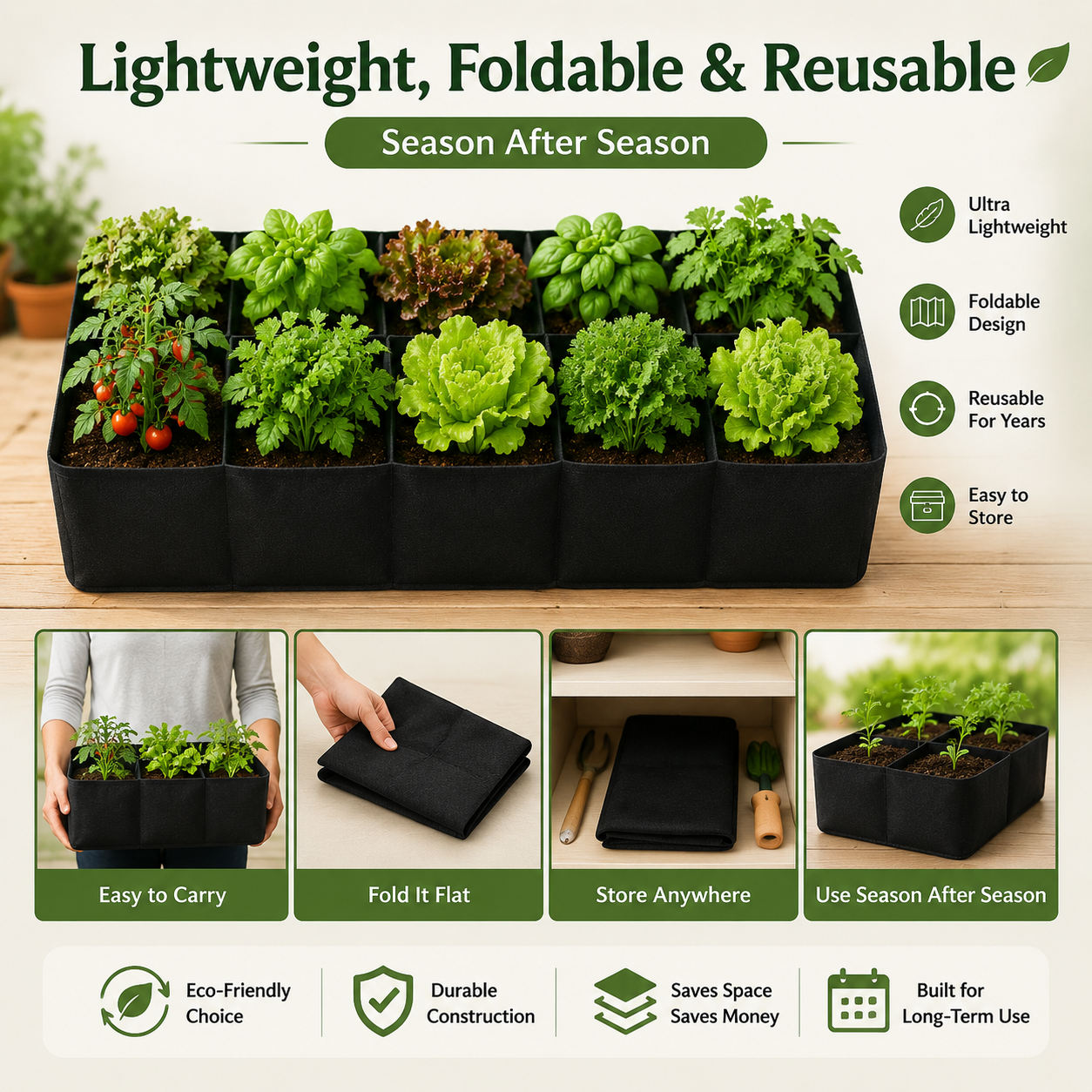 🌱 Divided Fabric Grow Bags — One Bag, Eight Plants, Zero Root Tangles
