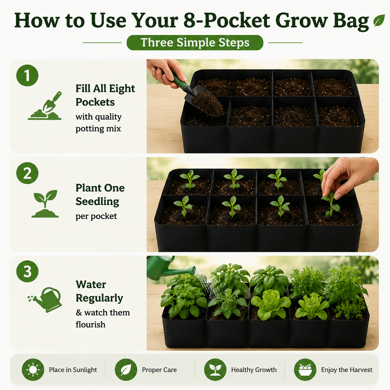 🌱 Divided Fabric Grow Bags — One Bag, Eight Plants, Zero Root Tangles