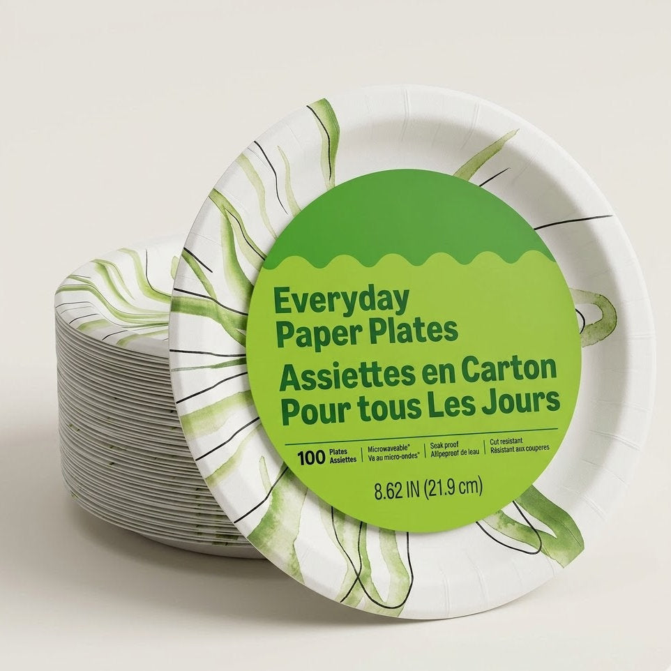 Avoleris Premium Printed Disposable Paper Plates: Heavy-Duty Eco-Friendly Dinnerware for Parties and Picnics, Microwave Safe, 100-Pack